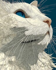 Blue eyed feline illustrated with elegant lines high resolution picture