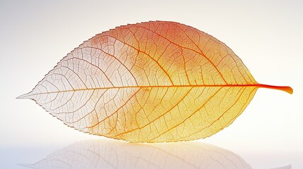 Obraz premium Detailed orange leaf skeleton with intricate venation against a bright background