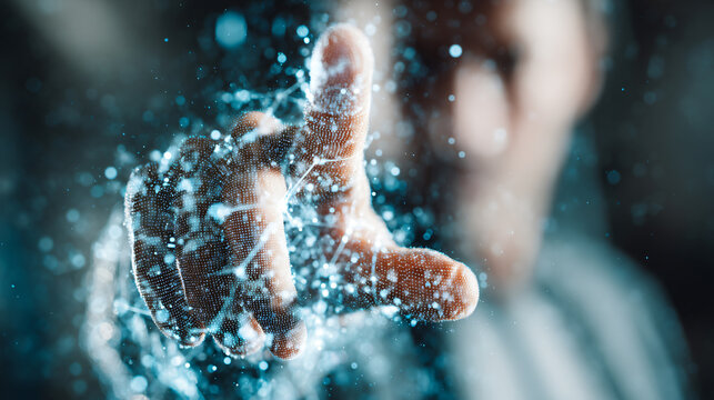 Magic Sparkle Finger Technology Interaction Digital Abstract Glow Light Connection Virtual Reality Data Motion Innovation Creativity Universe Science Energy Design Futuristic Exploration Network - Powered by Adobe