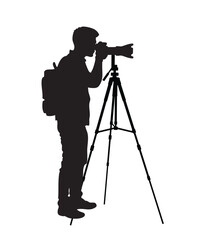 Silhouette of a photographer with camera on tripod vector illustration