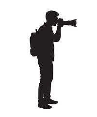 Silhouette of a standing photographer with camera and backpack vector illustration