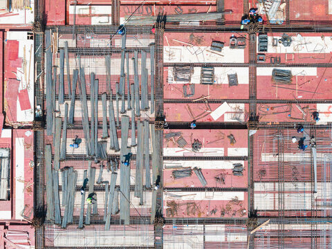 Aerial Construction Site Multiple Building Foundations