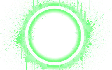 Vibrant Neon Green Energy Ring Explosion Effect with Grunge Splatter and Particles Isolated on a transparent background