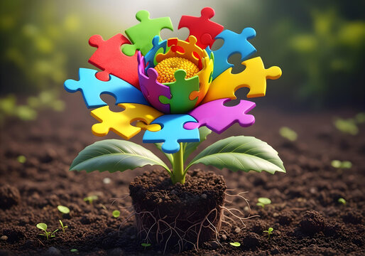 Puzzle piece flower blooming autism ADHD neurodiversity awareness growth concept