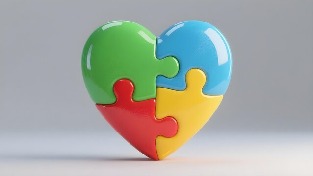 Glossy colorful heart puzzle autism ADHD neurodiversity awareness inclusion concept