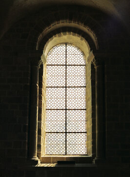 Ancient window inside Mont Saint Michel Abbey