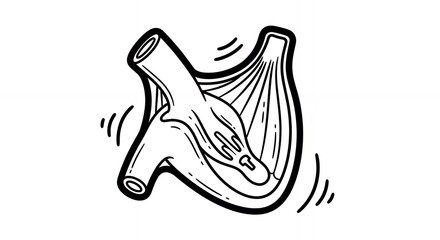 Stylized Black and White Line Drawing of a Wire Whisk Kitchen Utensil on Plain White Background for Cooking and Food Preparation Design