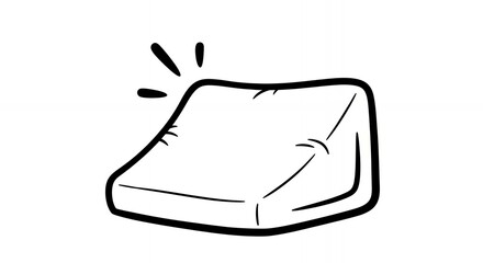 Stylized White Wedge Cushion with Dark Outline on White Background Monochrome Minimalist Illustration
