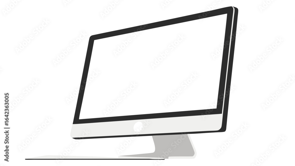 Poster illustration of a modern desktop computer with a blank white screen on a white background created wi