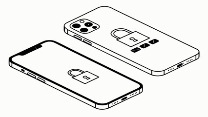 Two isometric smartphones with lock icons indicating security and data protection are visible created with generated ai
