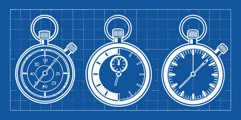 Illustration showing three white stopwatches with different times on a blue grid background design concept 100 created with generated ai