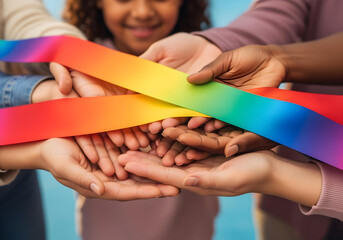 Hands holding colorful puzzle ribbon autism ADHD neurodiversity awareness concept
