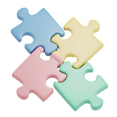Obraz premium 3d icon of four colorful puzzle pieces connected together isolated on transparent background