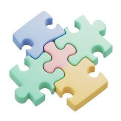 Obraz premium 3d icon of four colorful jigsaw puzzle pieces connected isolated on transparent background
