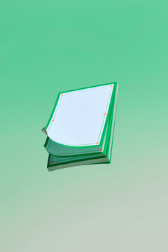 A stack of green notepads with a turning page on a gradient background