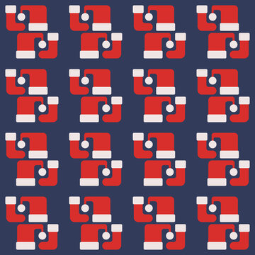 Seamless pattern with Santa hats and Christmas stockings