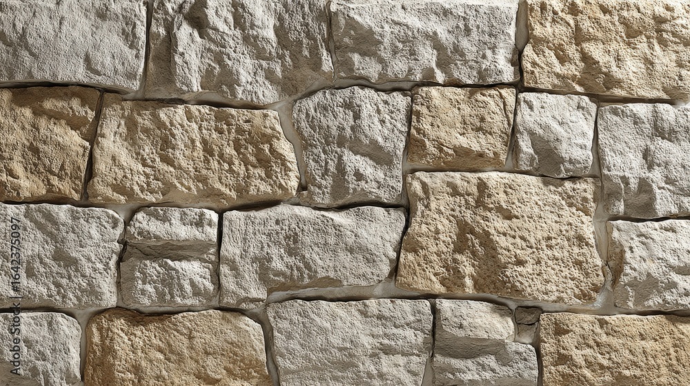 Poster stone wall texture background with rustic beige and gray colors for architectural design and constru