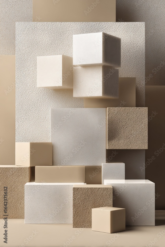 Poster abstract still life with neutral cubes and squares in harmonious composition for mockups and creativ