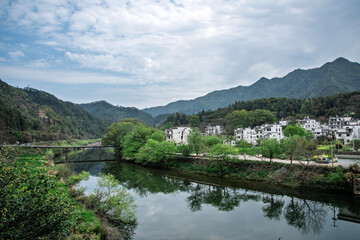 A small mountain village by the riverside in the water towns of Jiangnan, China