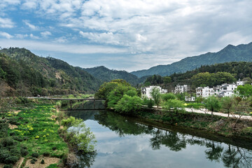 A small mountain village by the riverside in the water towns of Jiangnan, China