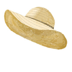 Hand-Drawn Straw Hat Illustration in Crayon Style &ndash; PNG with Transparent Background. Perfect for travel graphics, vacation posters, beach party invitations, packaging, and fashion illustrations