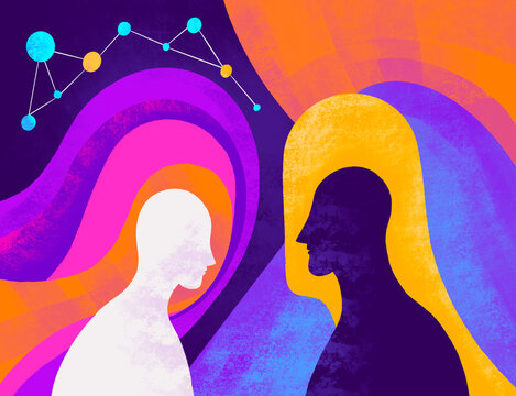 Connecting minds in a vibrant abstract illustration of communication