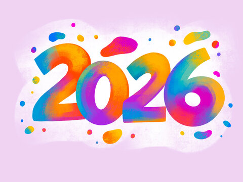 Colorful design celebrating the year 2026 in bold typography