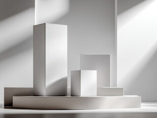 Minimalist Display Podium: Clean White Geometric Shapes for Product Showcase, Studio Backdrop, and Modern Presentation
