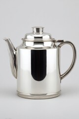 Elegant Silver Teapot with Lid, Spout and Handle on White Background, High Key Product Shot