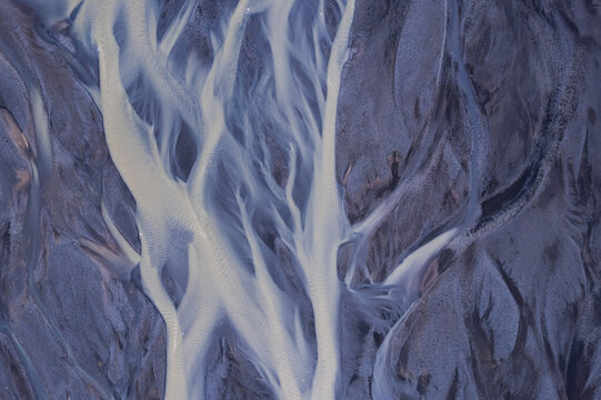 Abstract Aerial View of Glacial Rivers in Iceland