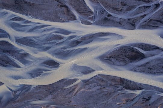 Abstract Aerial View of Glacial Rivers in Iceland