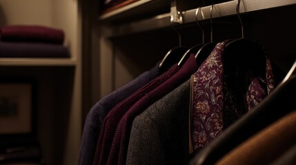 Fototapeta premium Clothes hanging in a walk-in closet.