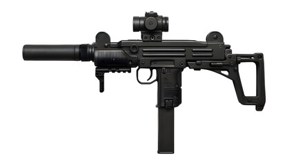 Top-Down Modernized UZI with Tactical Attachments &ndash; Transparent Background