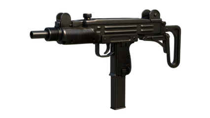 Photorealistic 3D Render of UZI Submachine Gun – Transparent Background