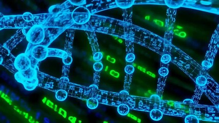 Futuristic DNA Strand Animation with Digital Binary Code Background for Science - Powered by Adobe