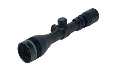 Matte Black Rifle Scope with Green Accents – Transparent Background High-Resolution Image