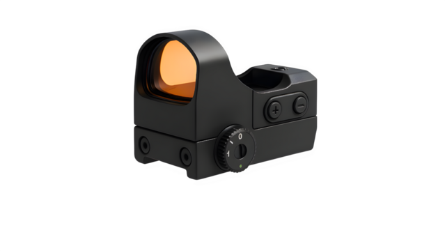 Minimalist Floating Mueller Reflex Sight with Composite Front and Side Views