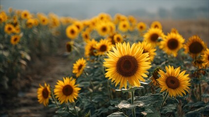 Obraz premium Sunflowers field landscape