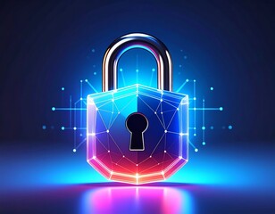 Futuristic padlock with glowing network