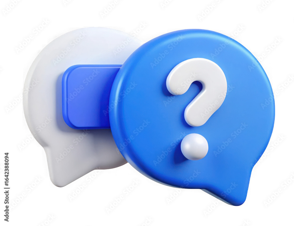 Poster two 3d speech bubbles with a question mark on a black background