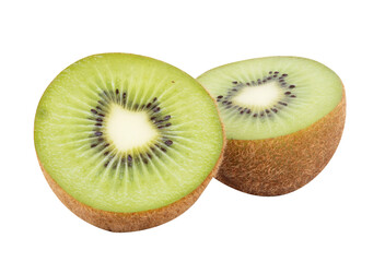 sliced green kiwi fruits on transparent background