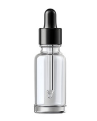 Elegant glass dropper bottle with black cap and pipette, perfect for cosmetic serum, essential oil, or pharmaceutical liquid dispensing