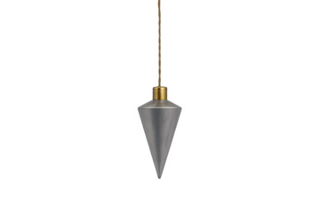 Metal plumb bob hanging on transparent background