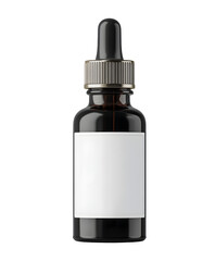 Elegant amber glass dropper bottle with blank label for product branding and essential oil packaging