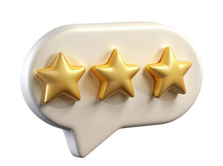 Three golden stars on a white speech bubble against a black background