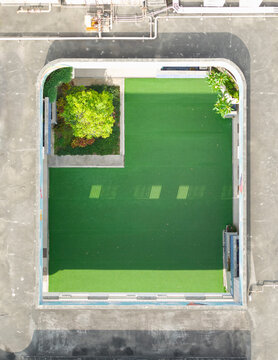 Aerial View of Green Turf Rooftop Garden