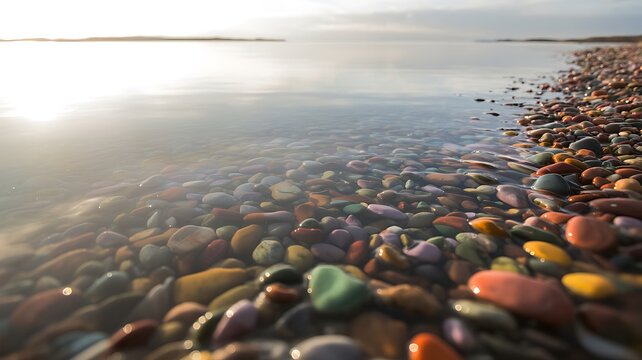Close-up of colorful pebbles on a lake shore stones - Powered by Adobe