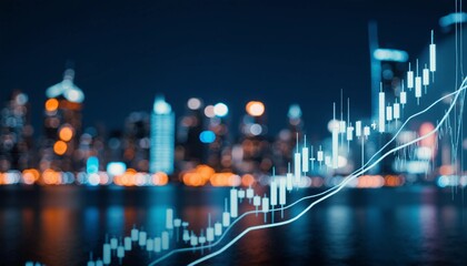 Dynamic financial charts glowing over a vibrant city skyline – global business and economic growth