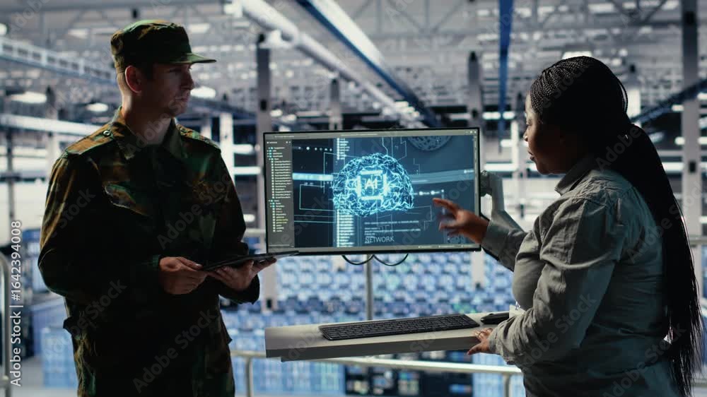 Poster server room army experts deploy ai tech to modernize defense infrastructure. military server room co