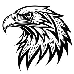 Obraz premium Stylized black and white illustration of an eagle head with intricate line work and sharp features created with generated ai